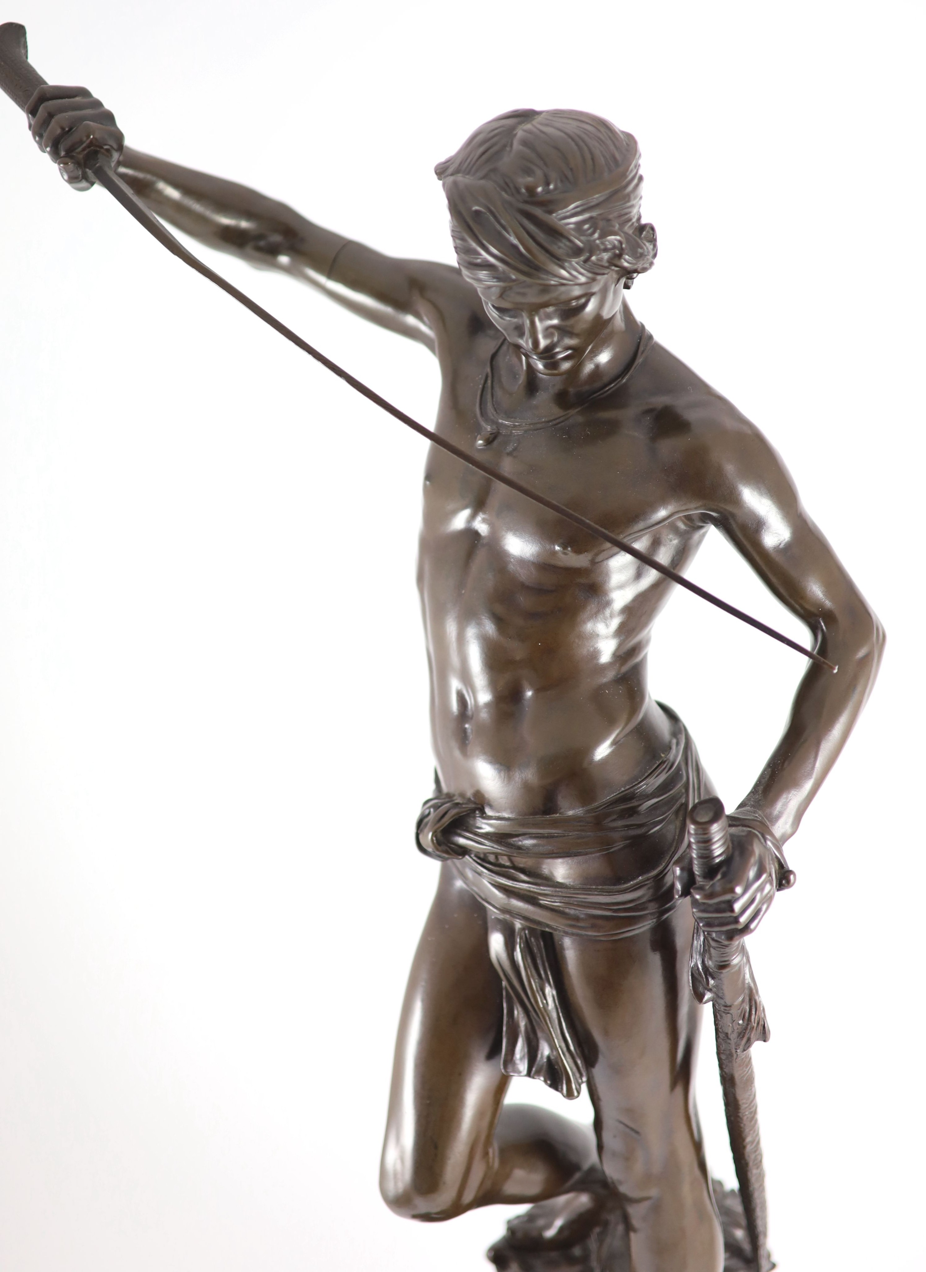 Antonin Mercié (1845-1916). A bronze figure of David standing holding a sword height 86.5cm